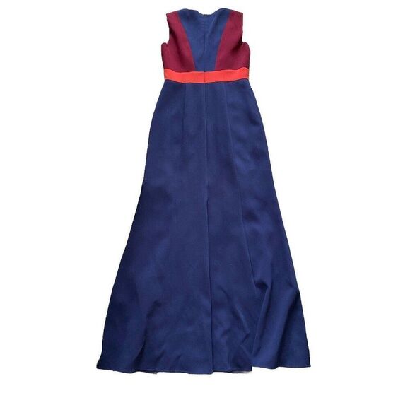BCBGMAXAZRIA Dress Long Maxi 8 Colorblock Navy Blue Orange Burgundy Red - Picture 2 of 8